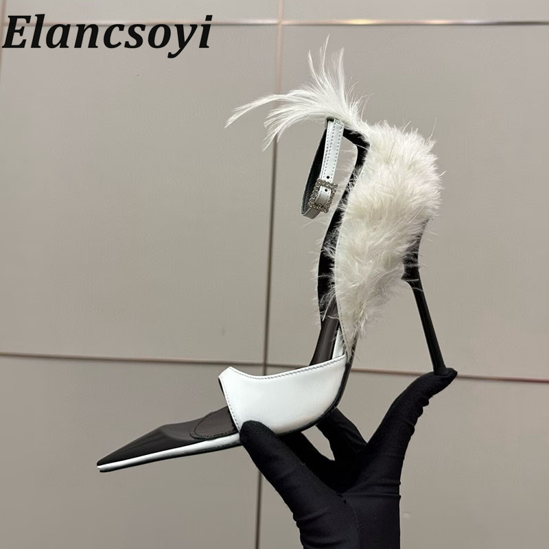 Women Shoes Size 7 - Kadınlar için tüylü detaylı yüksek topuklu