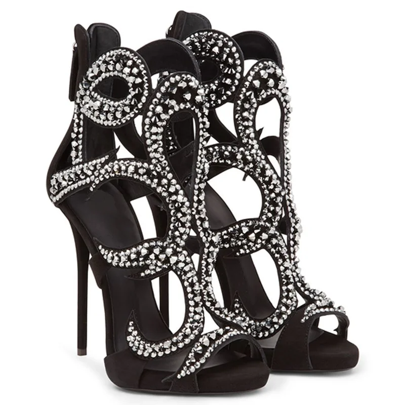 Women Shoes Zipper - Parlak Kristal Karışık Renkler Stiletto Sandalet