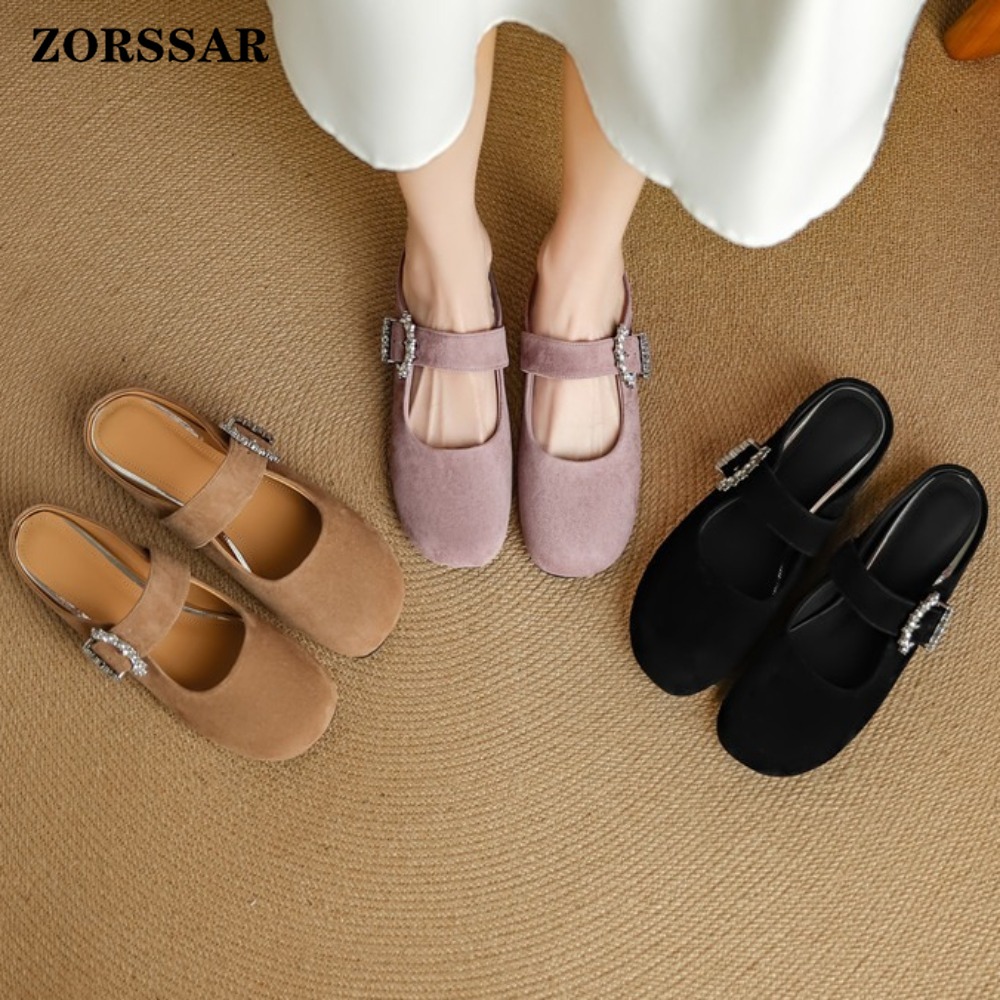 Kids Shoes Women - Kadın Süet Düz Mary Jane Terlik,