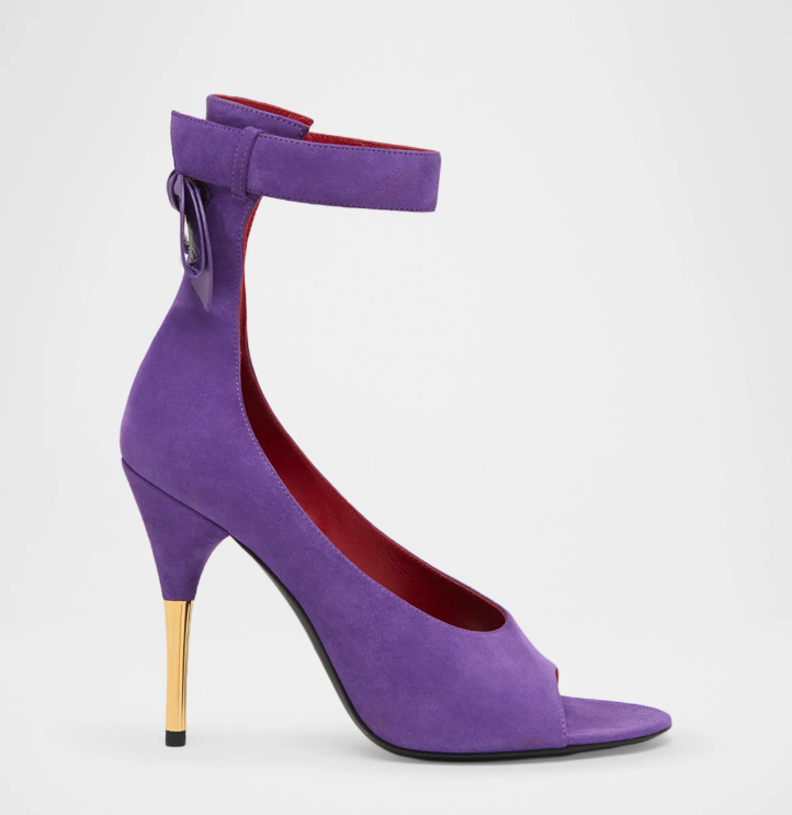 Women Shoes Zipper - Siyah/mor süet açık burunlu bilekten bağlı