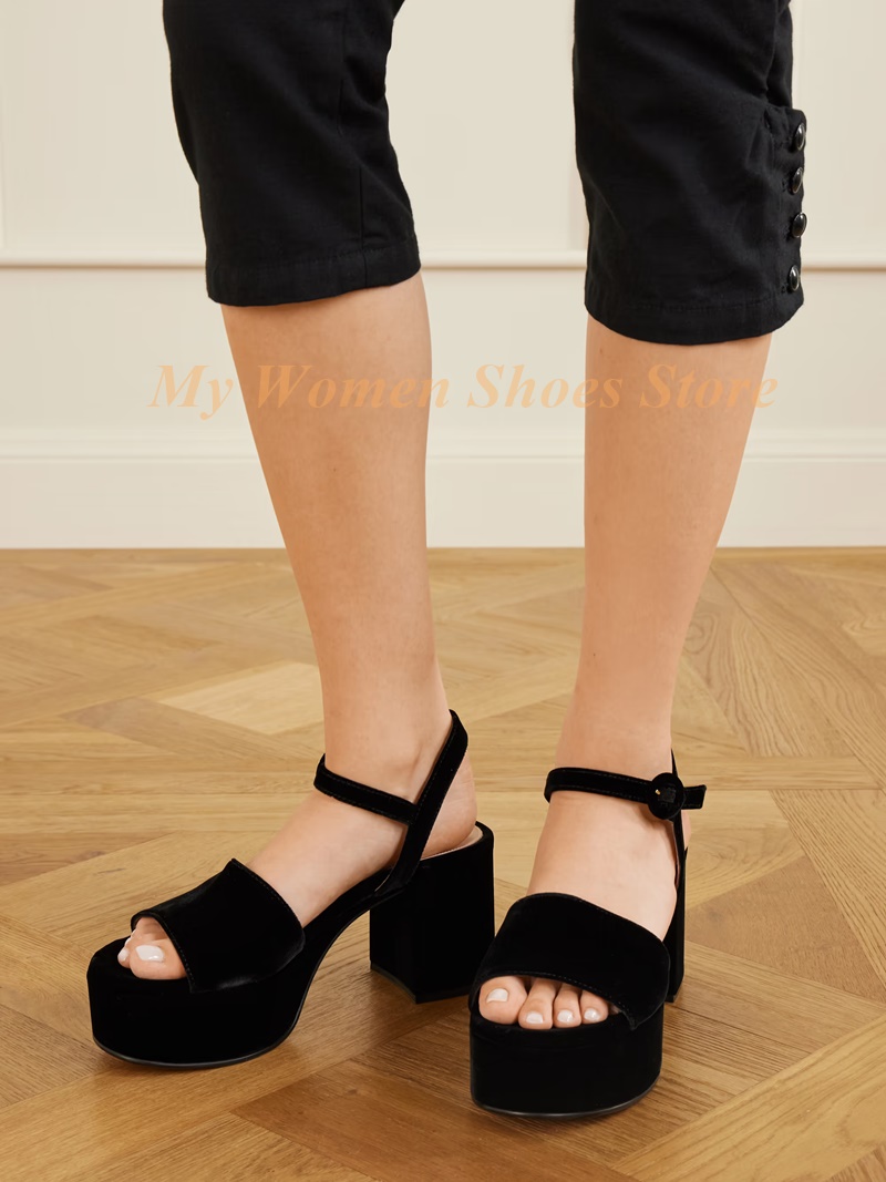 Kids Shoes Women - Kalın Topuklu Süet Platform Sandaletler Kadınlar
