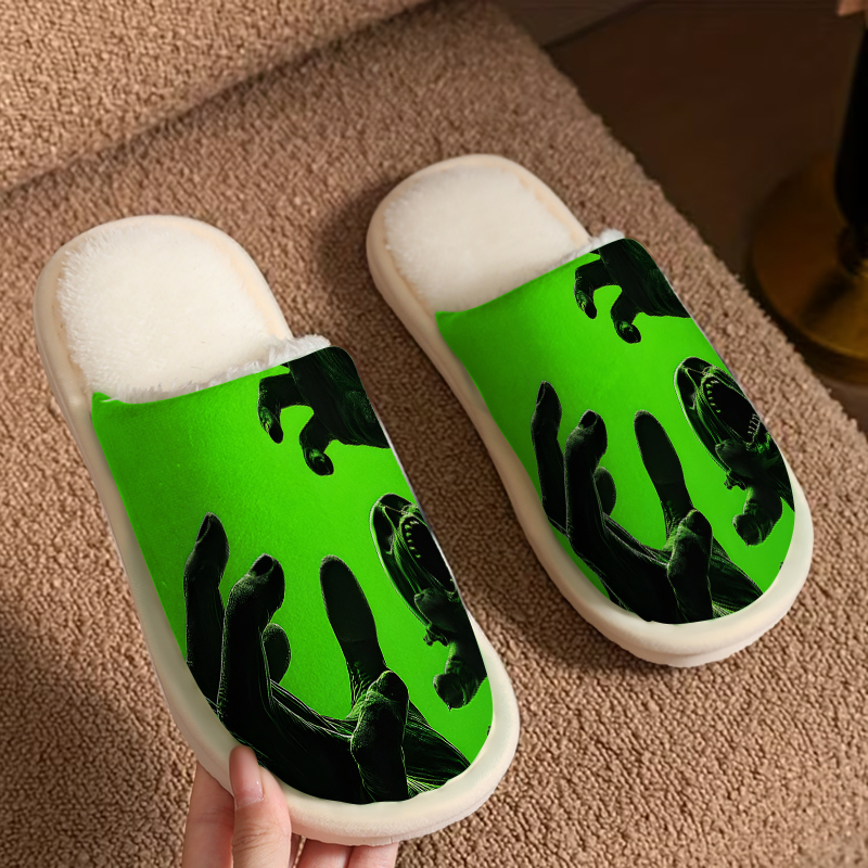 Women'S Shoes Hands Free - Yeşil Zombi Elleri Lüks Peluş Terlik